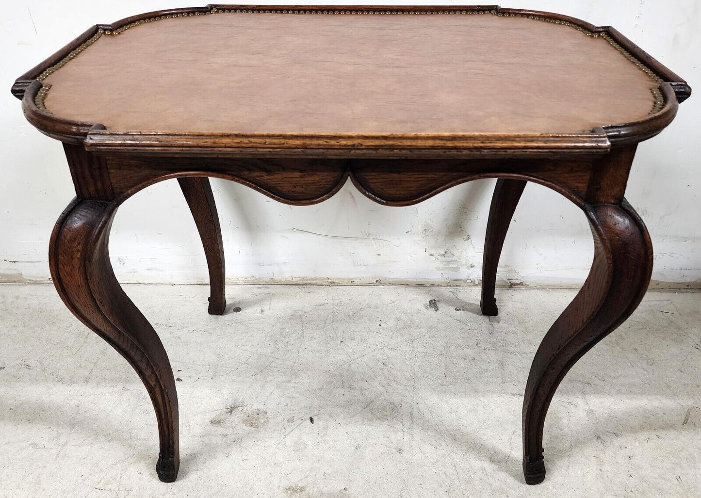 Country French Side Table Leather Top Oak Antique