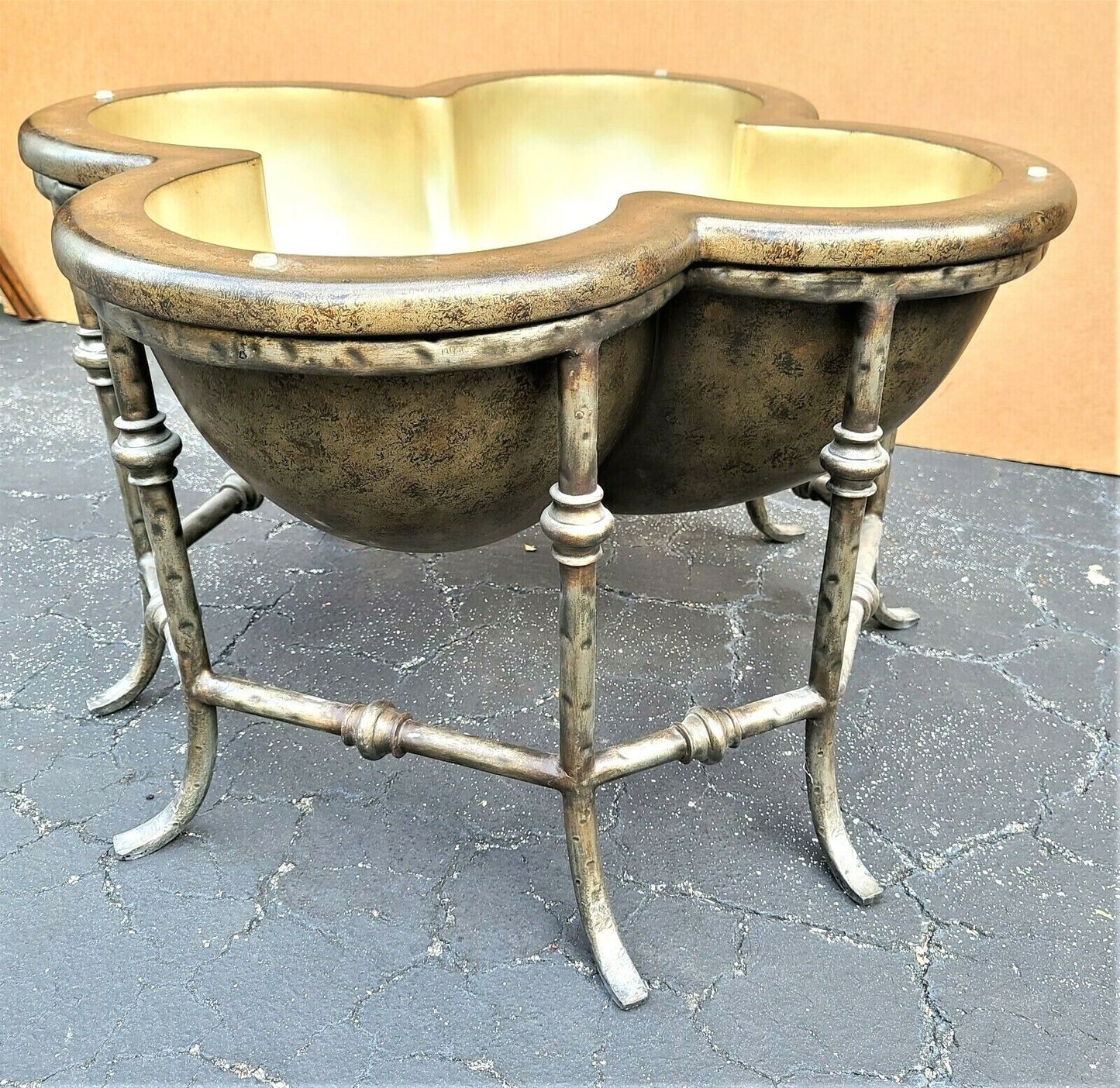 3 Dimensional Lotus Flower Glass Top Indoor Outdoor Cocktail Side End Table 48"