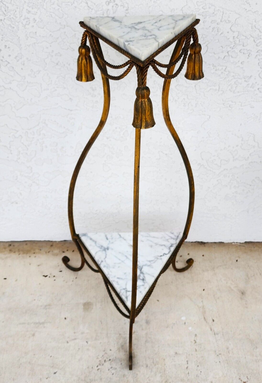 Rope and Tassel Gilt Pedestal with Carrera Marble Vintage