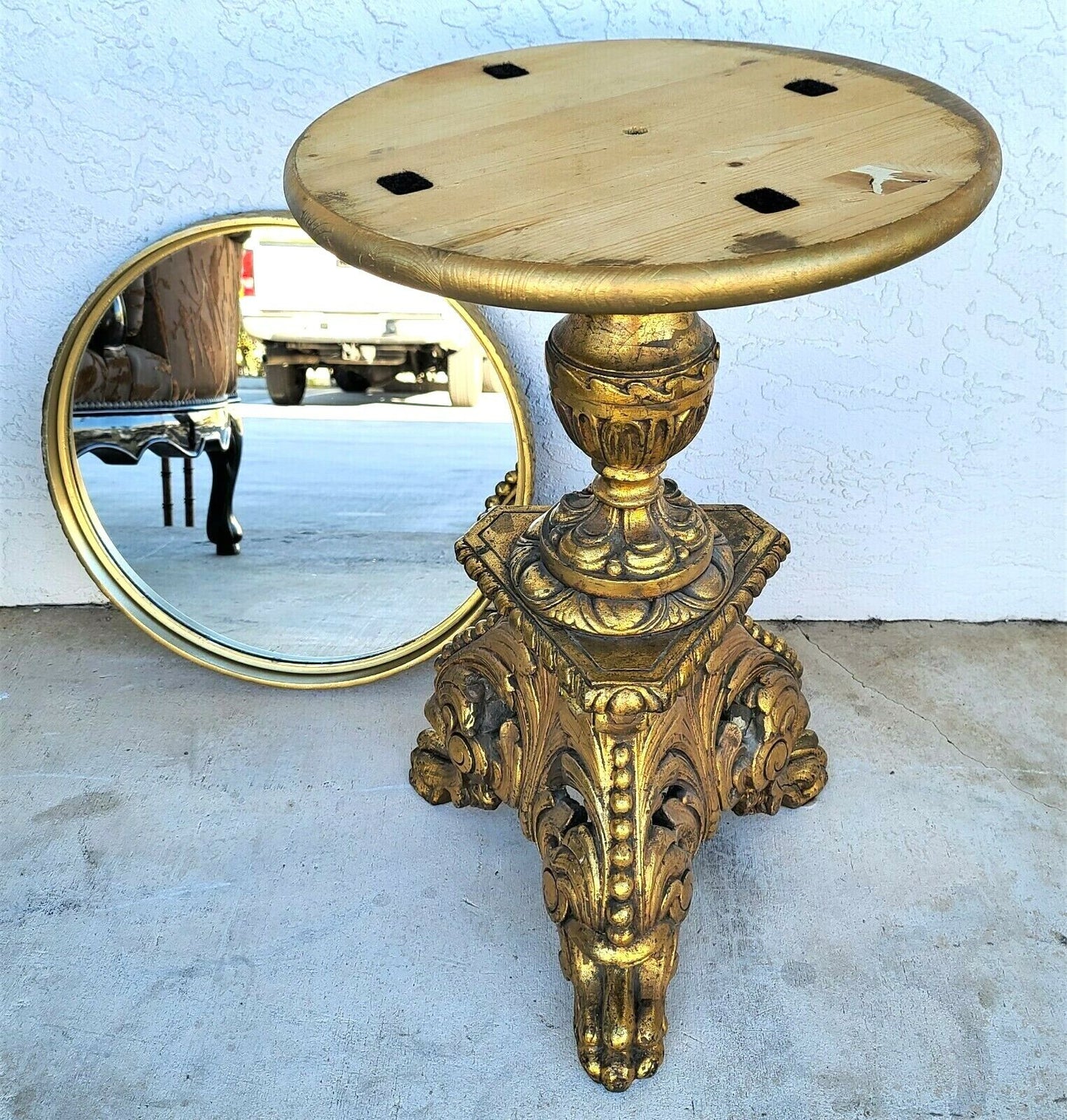 Antique Louis XV Brass Wrapped Gilt Side Accent Table With Serving Tray