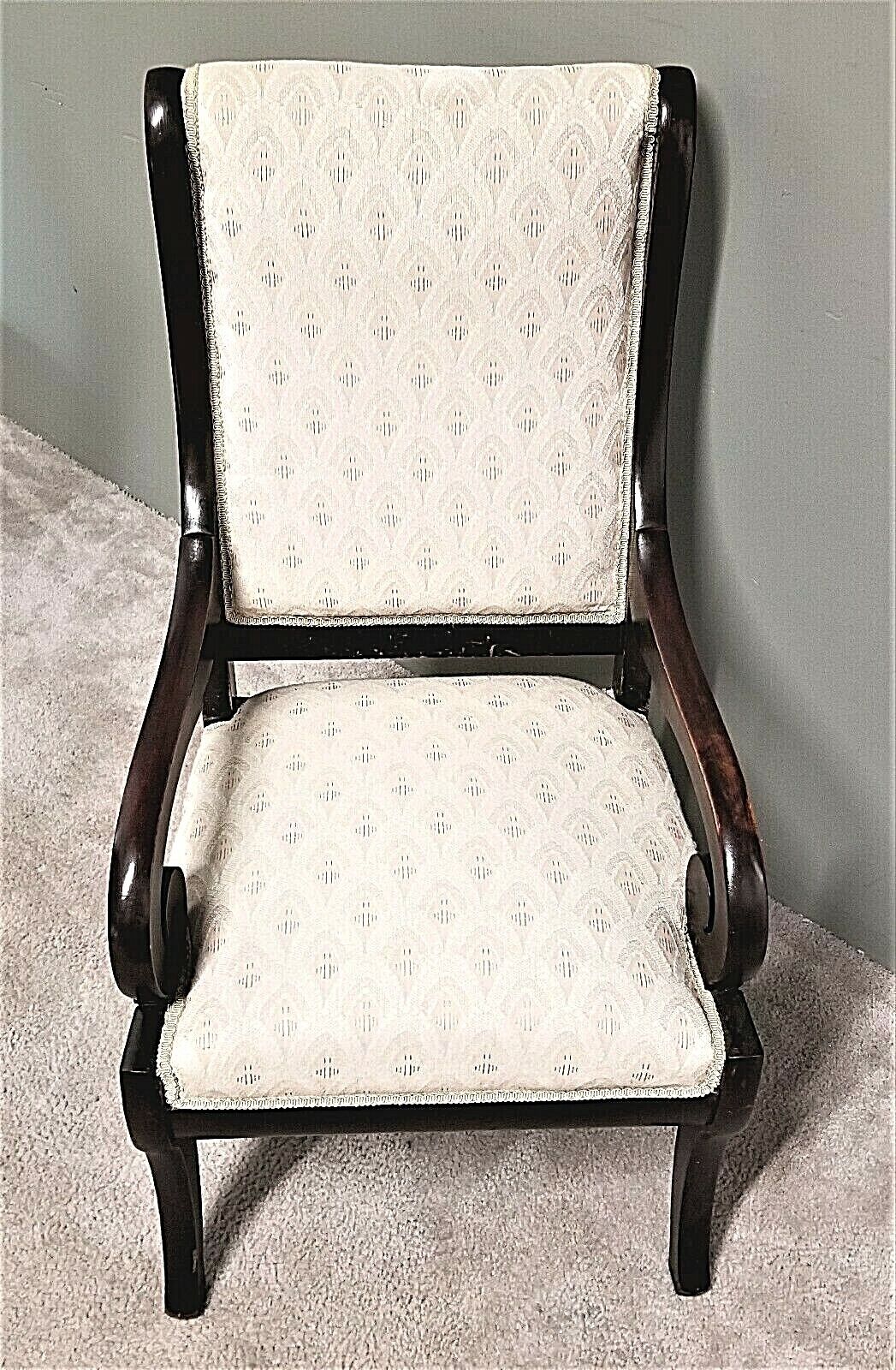 Antique Flamed Mahogany Federal Empire Style Accent Arm Chair Scrolled Arms