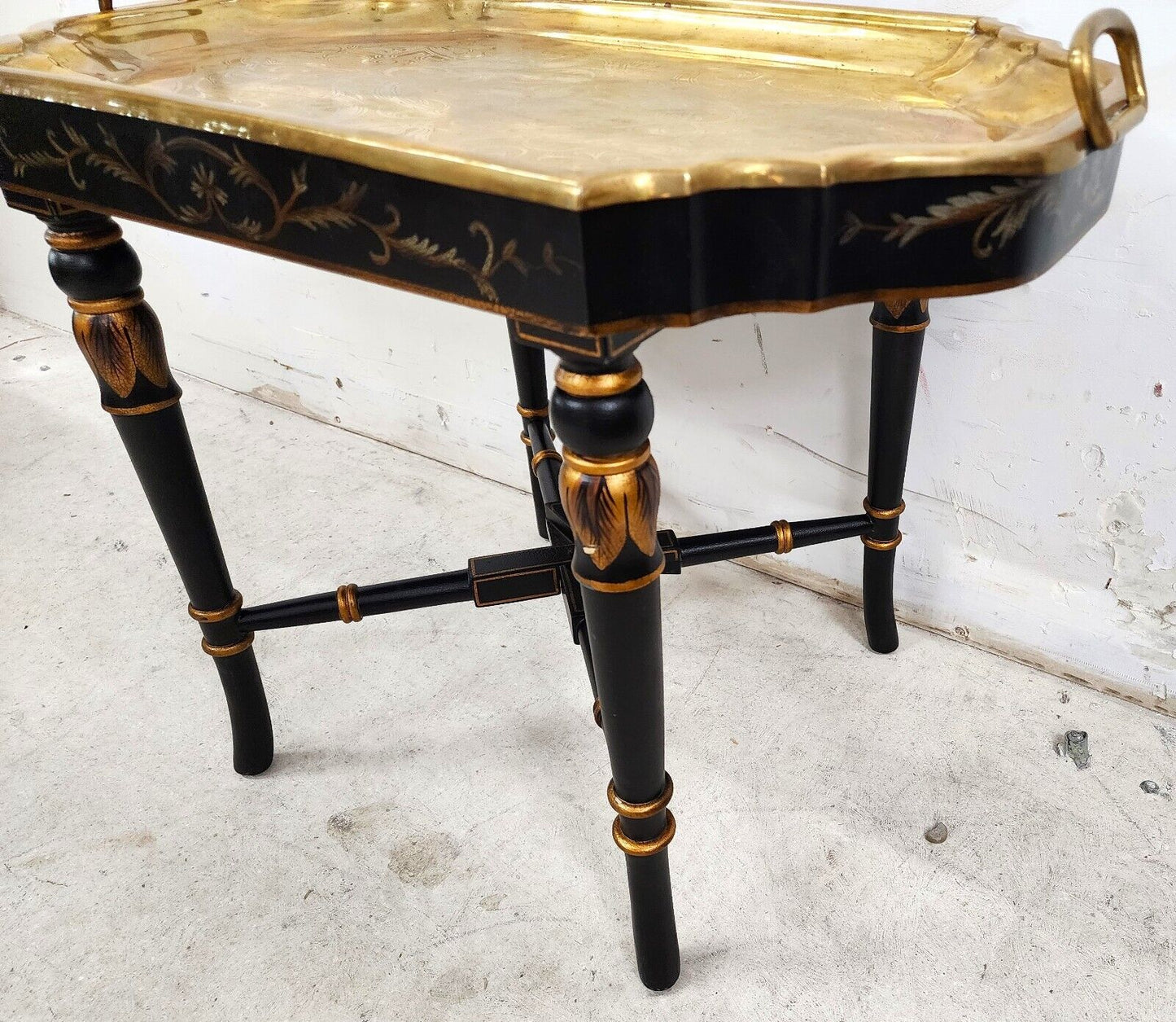 Brass Tray Table Vintage Regency Chinoiserie Asian