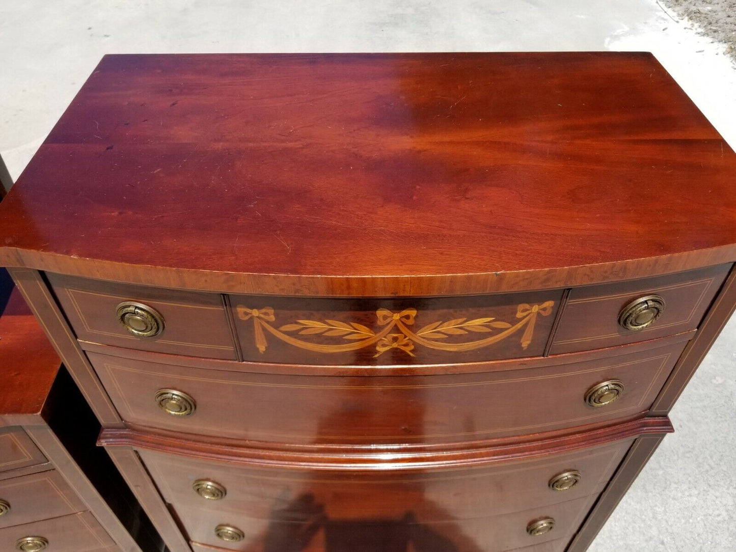 Antique VANLEIGH FURNITURE of New York Mahogany Federal Style Highboy Dresser