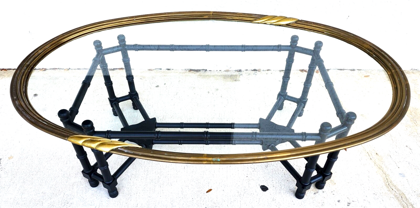 Brass Tray Coffee Table Bamboo Glass Chippendale Asian Regency