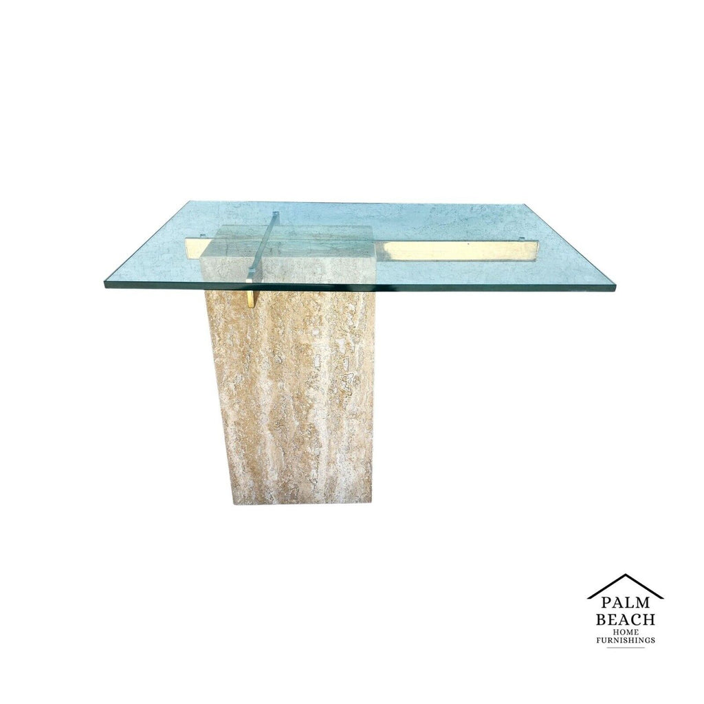 Travertine Side Table Marble Glass by ARTEDI 1970s