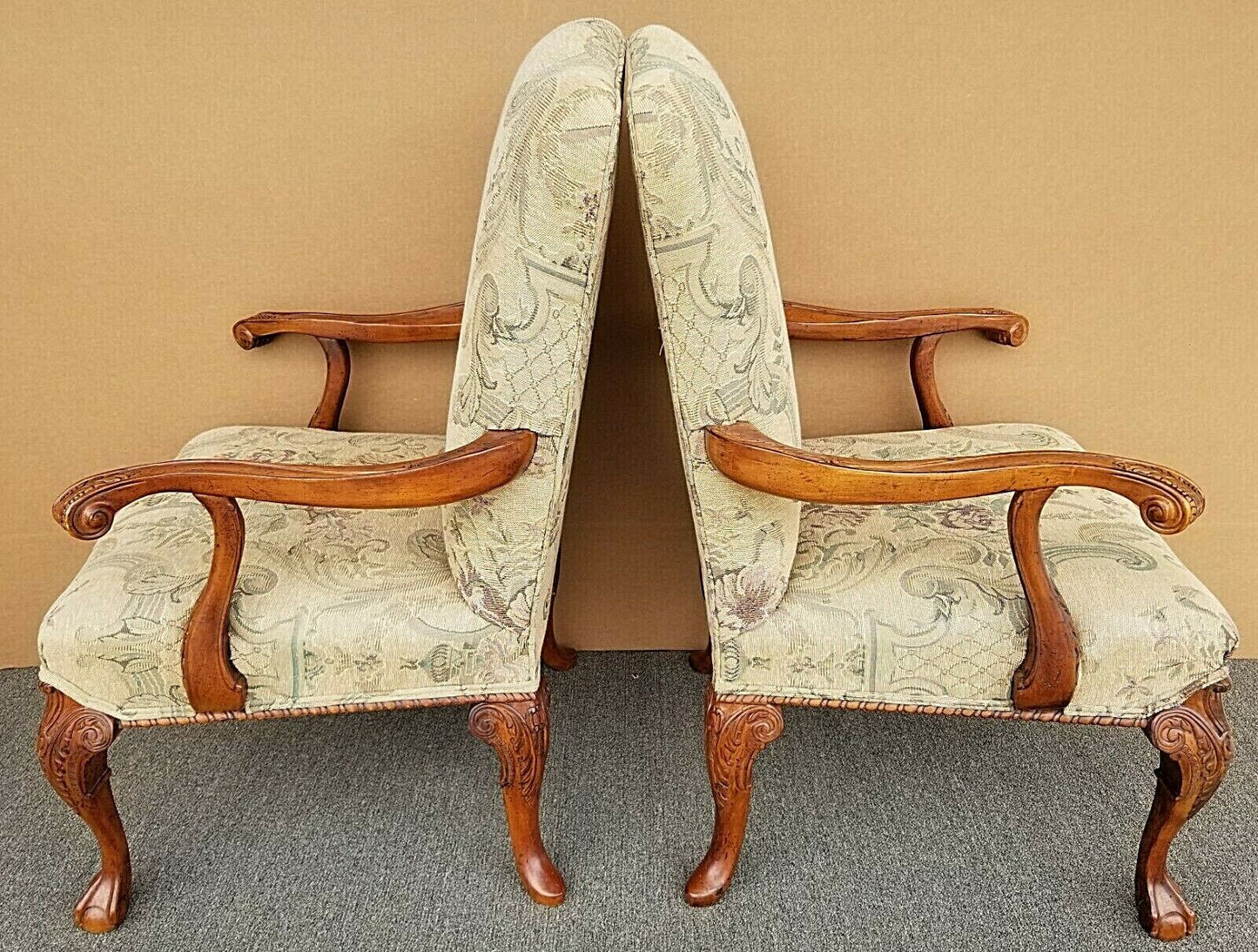 2 Chippendale Style Ball & Claw Tapestry Armchairs by CENTURY FURNITURE CO