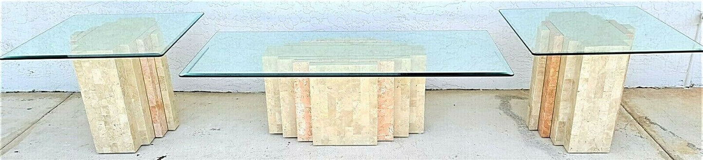 MCM MAITLAND SMITH 2 Tone Tessellated Stone Brass Inlay Coffee Cocktail Table