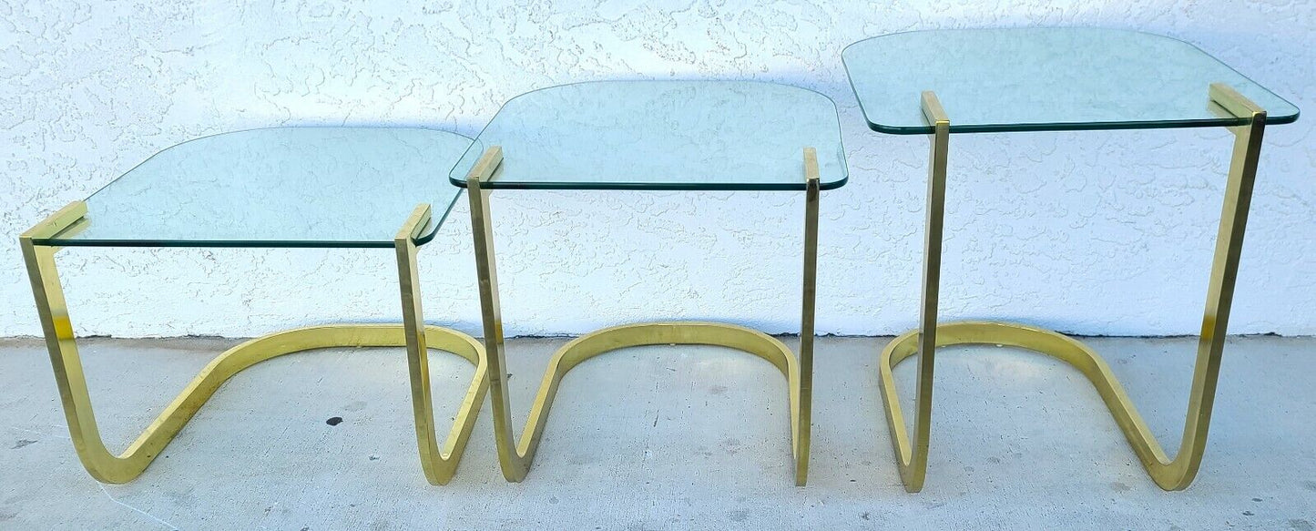 Vintage 1970's MCM Brass & Glass Nesting Tables