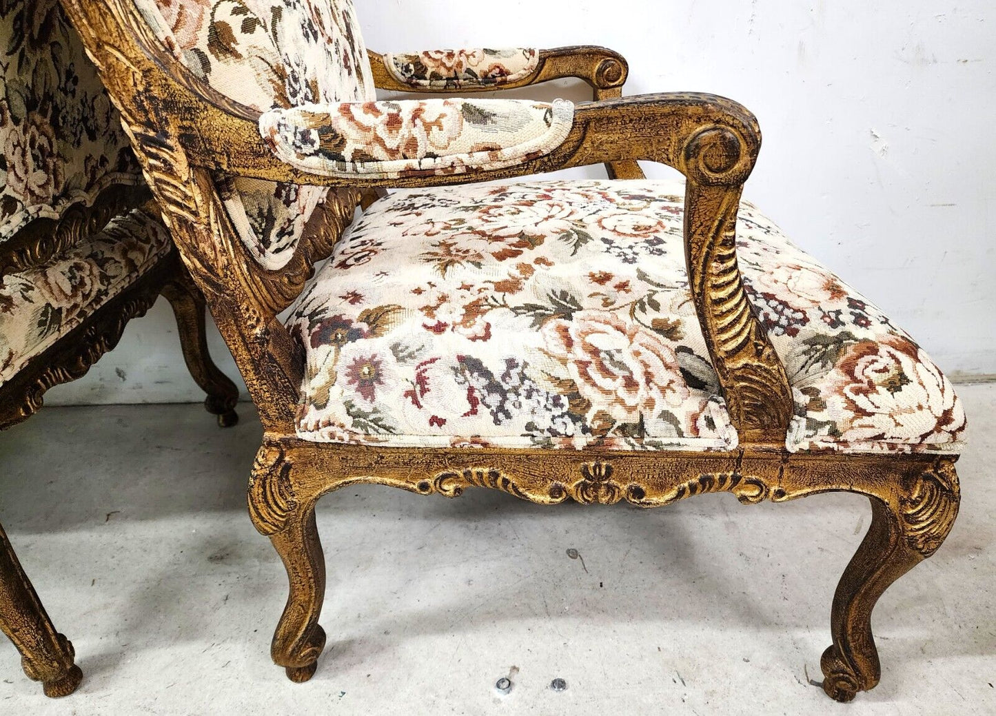 French Louis XV Rococo Giltwood Fauteuil Oversized Armchairs - a Pair
