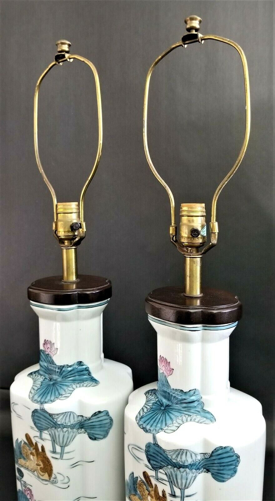 Vintage KNOB CREEK Asian Chinoiserie Porcelain Table Lamps - A Pair