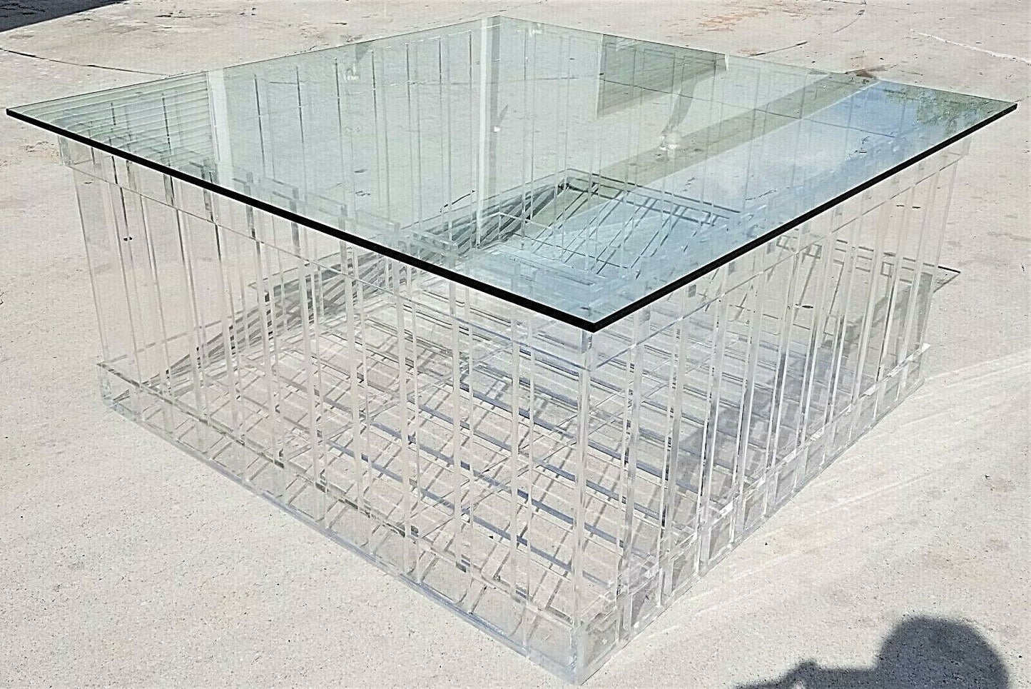 54" MCM Vintage Rolling Butterfly Lucite and Glass Center Cocktail Coffee Table