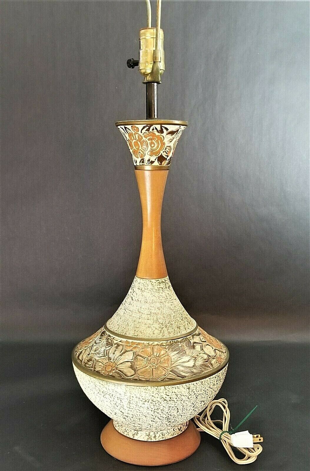 MCM 1960's " I Dream Of Genie " Table Lamp With Floral Design Danish Modern