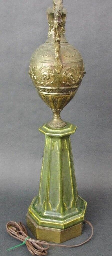 Vintage Westwood Ind Brass Cherub Angel Ewer Pitcher Ceramic Table Lamp 40"