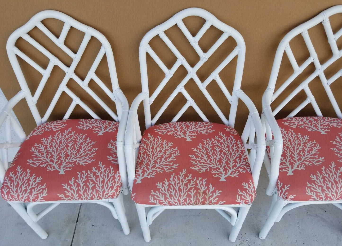 (4) McGuire Style Boho Rattan Dining Armchairs