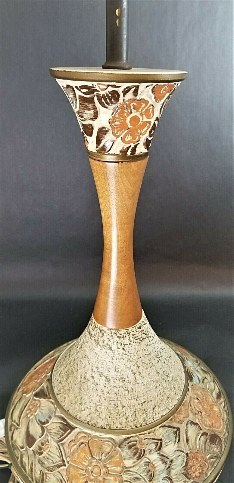 MCM 1960's " I Dream Of Genie " Table Lamp With Floral Design Danish Modern