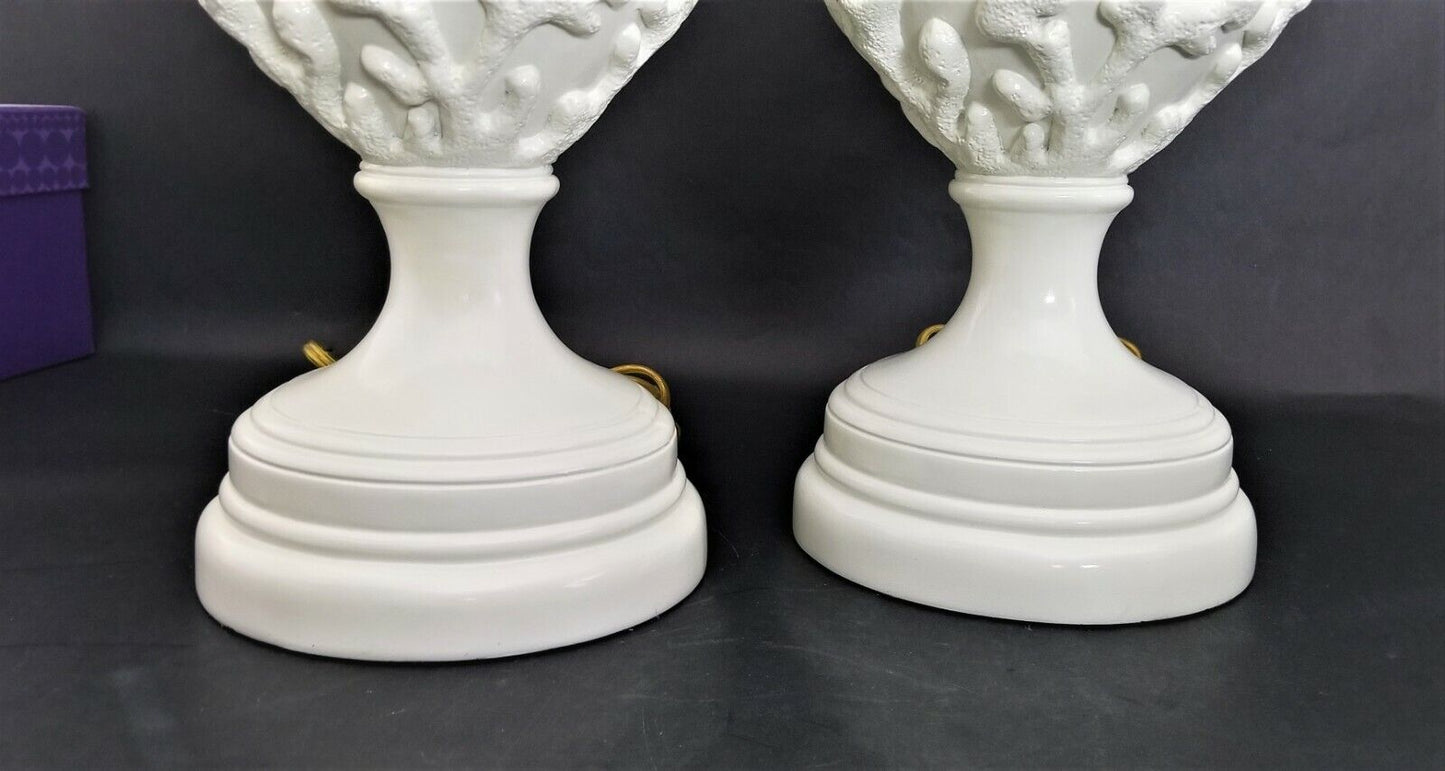 (2) Gorgeous Designer Coastal Table Lamps w/Embossed Coral and Coral Finials