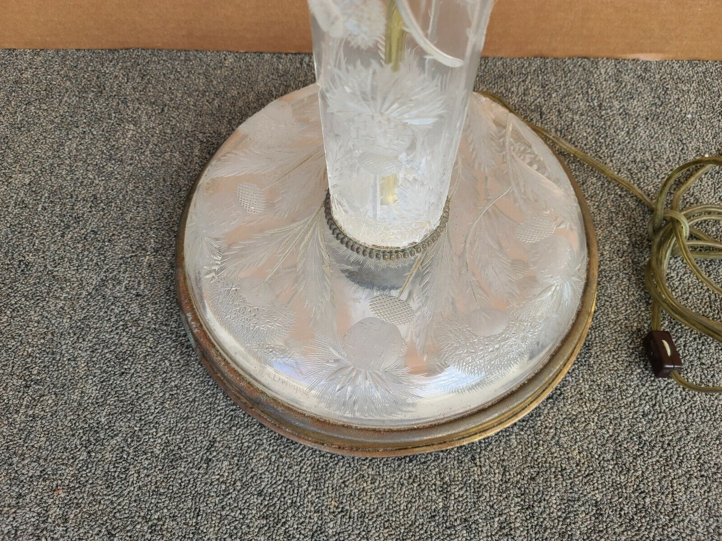 Vintage Signed Cut Thistle Pattern Lead Crystal Dual Light Floor Lamp 67"