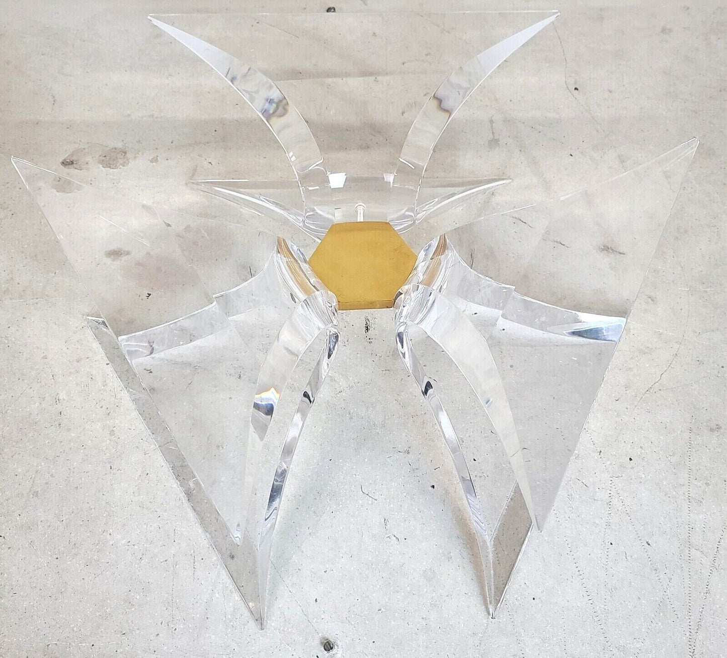Vintage Signed Butterfly Lucite Brass & Glass Coffee Table by LION IN FROST