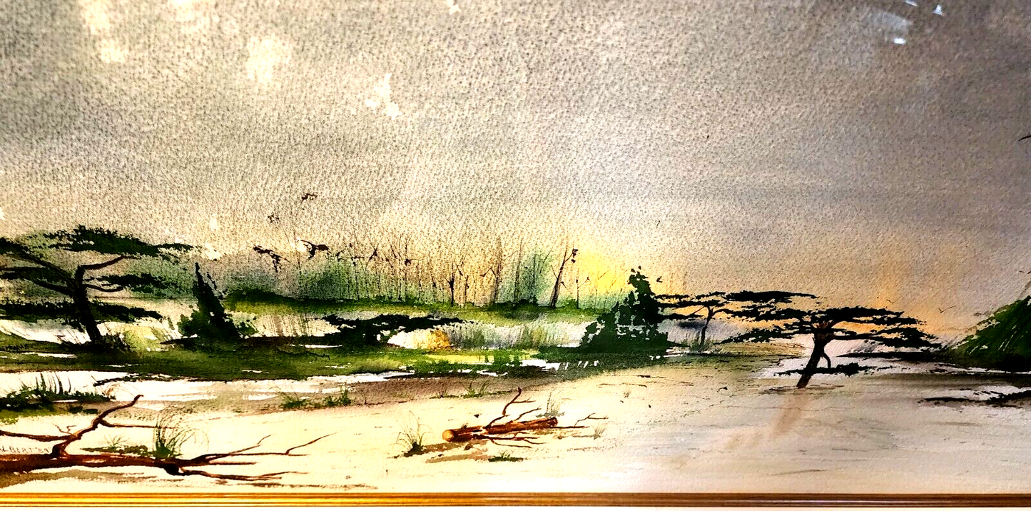 Albert Swayhoover Coastal Scene Watercolor Painting Signed 1989 Framed