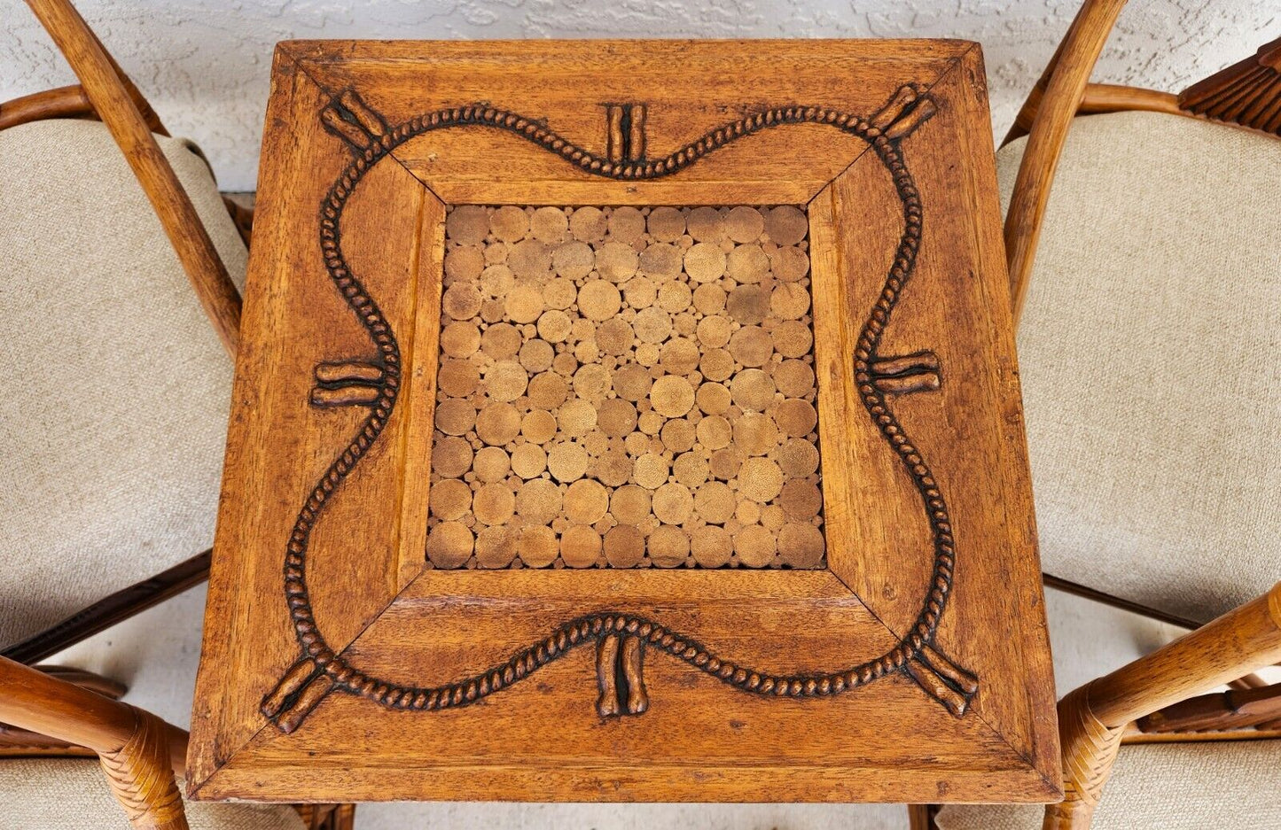 Bamboo Dining Set Rattan Wheat Back Chairs 5 Piece