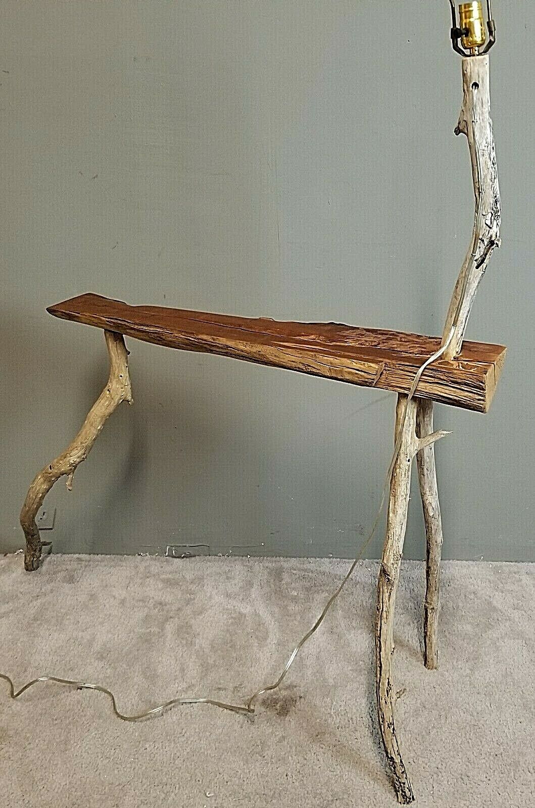 Vintage Large Animal Driftwood Floor Lamp w Table Horse Deer Beach House Coastal