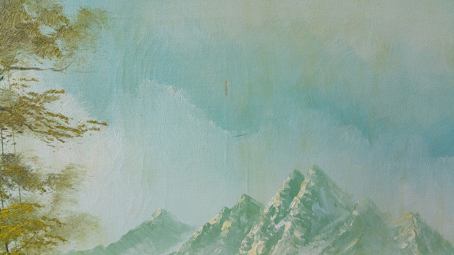 Vtg Estate Signed by Cooper Landscape Oil Painting Mountains Forest Path