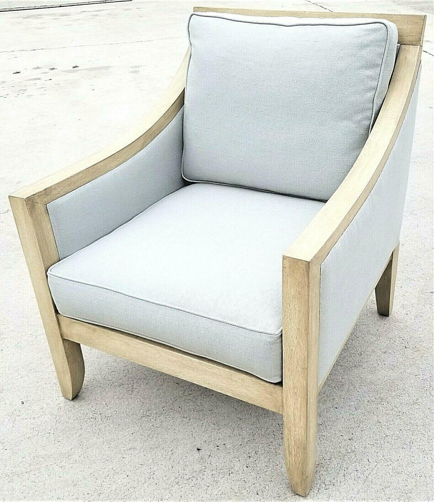 Mid Century Modern Palecek Linen Lounge Club Captains Chair Armchair