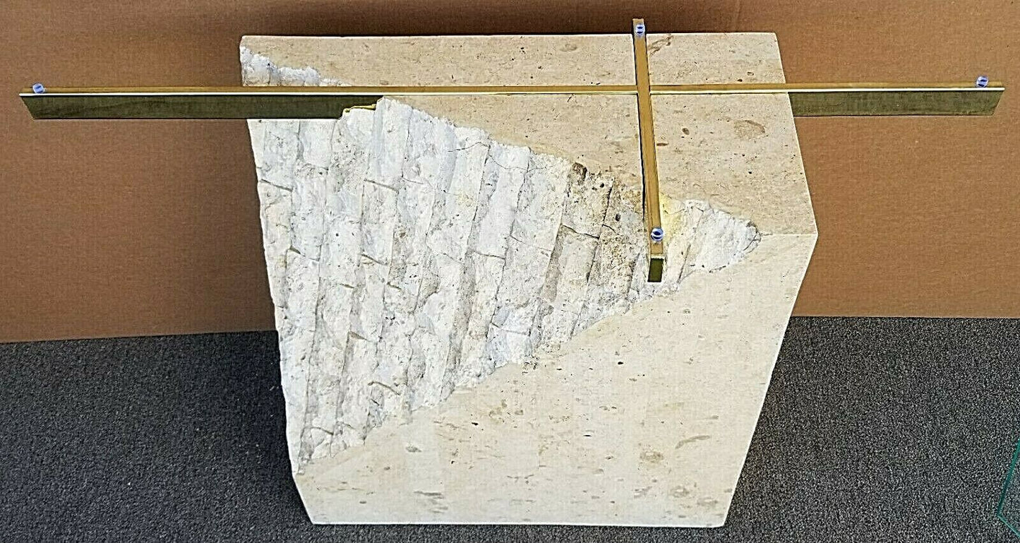 80's MAITLAND SMITH Mactan Tessellated Stone Brass Glass Console Sofa Table