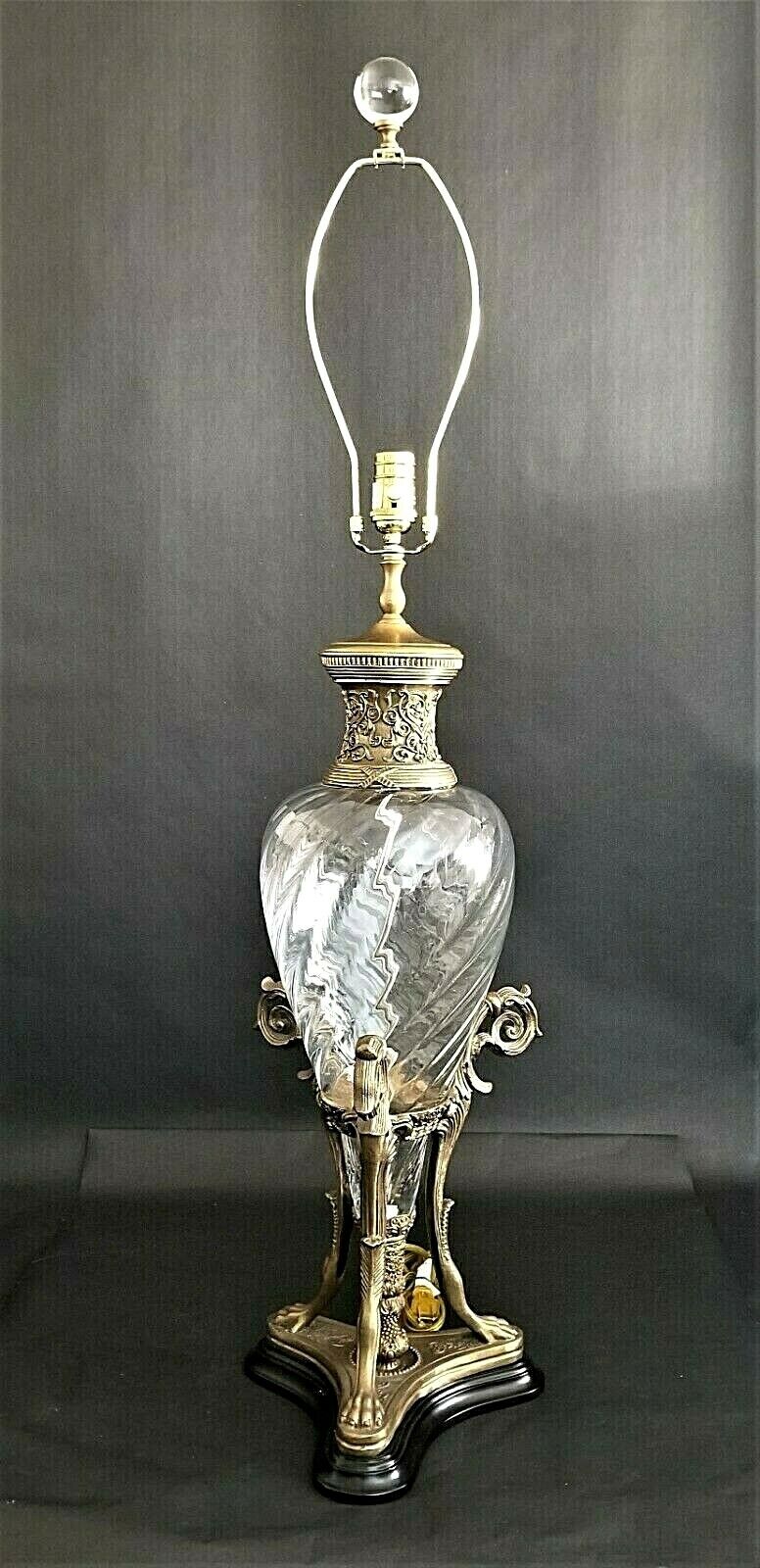 Tall Swirl Glass with Scroll & Paw Base Ornate Collar Table Lamp by CASTILIAN