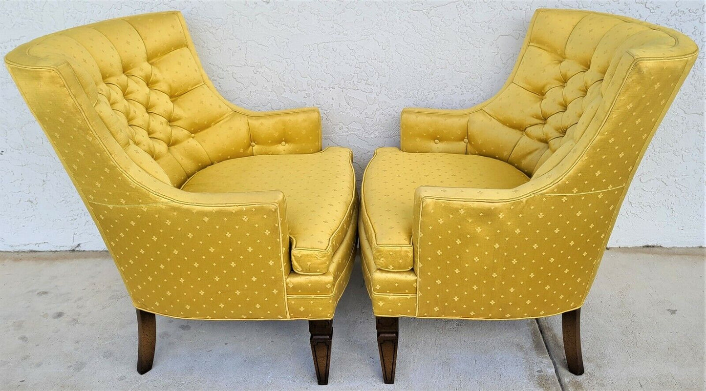 Mid Century SILVER CRAFT Hollywood Regency Tufted Club Lounge Chairs - A Pair