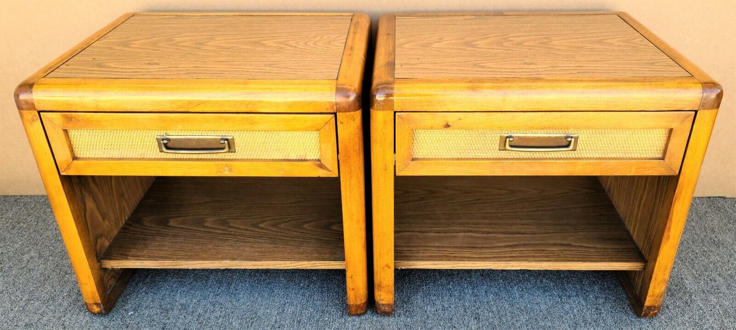 Vtg Pair Of GLENN of CALIFORNIA Mid Century Modern Wicker Accented Nightstands