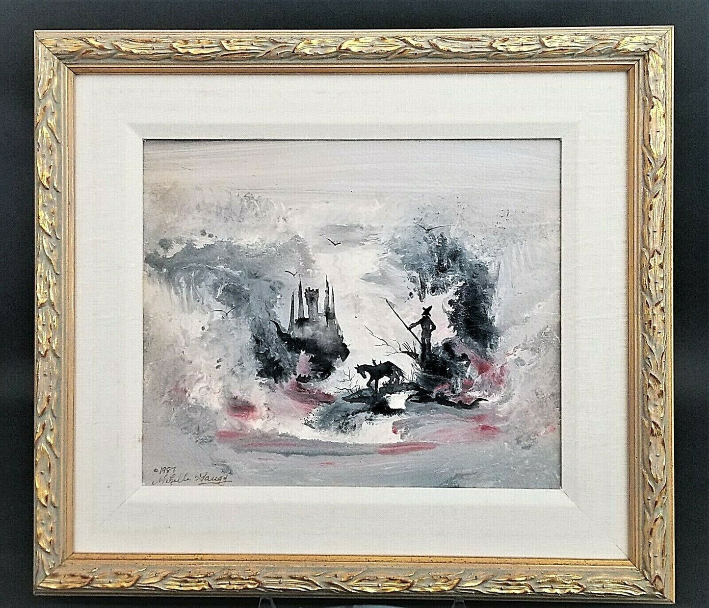 1987 Michelle Gaugy Framed Acrylic Don Quixote Themed Painting "Another Day"