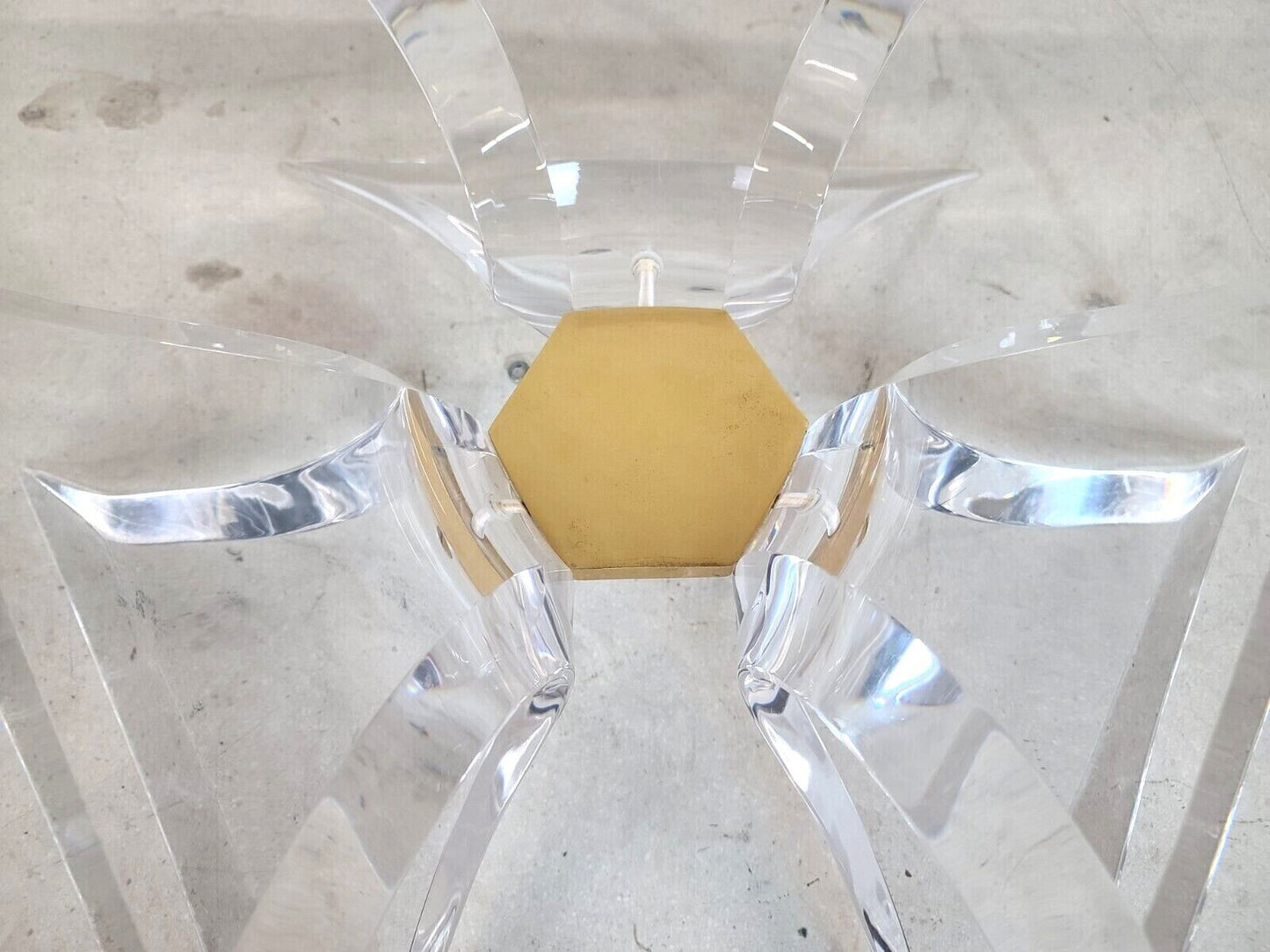 Vintage Signed Butterfly Lucite Brass & Glass Coffee Table by LION IN FROST