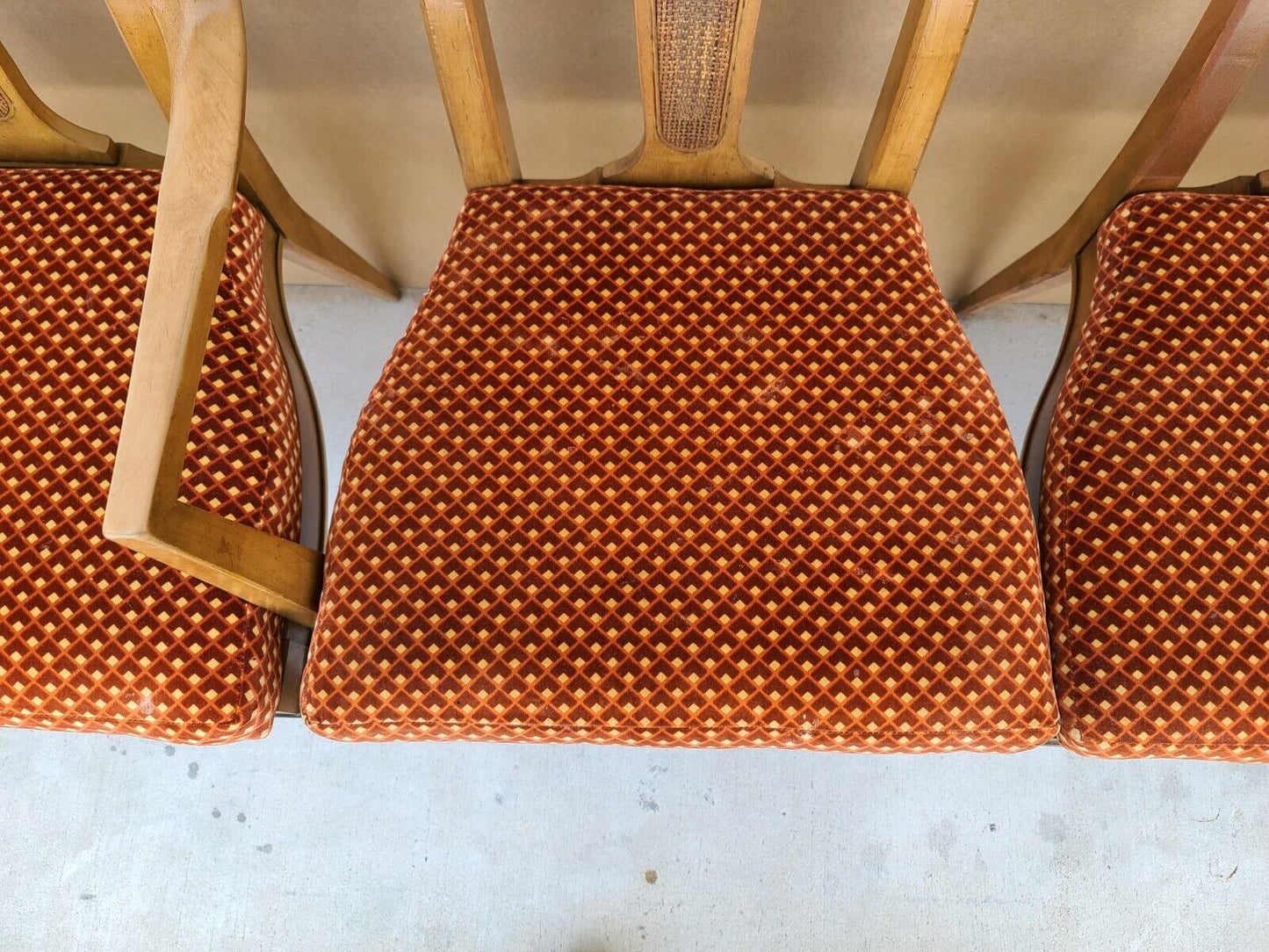 Set of 4 1950's MCM J L METZ Brass Solid Wood & Cane Dining Chairs