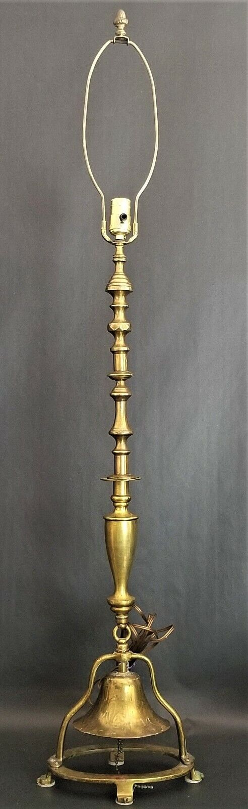Tall Solid Brass Lamp with Working Dinner Ship Call Bell Base 47"