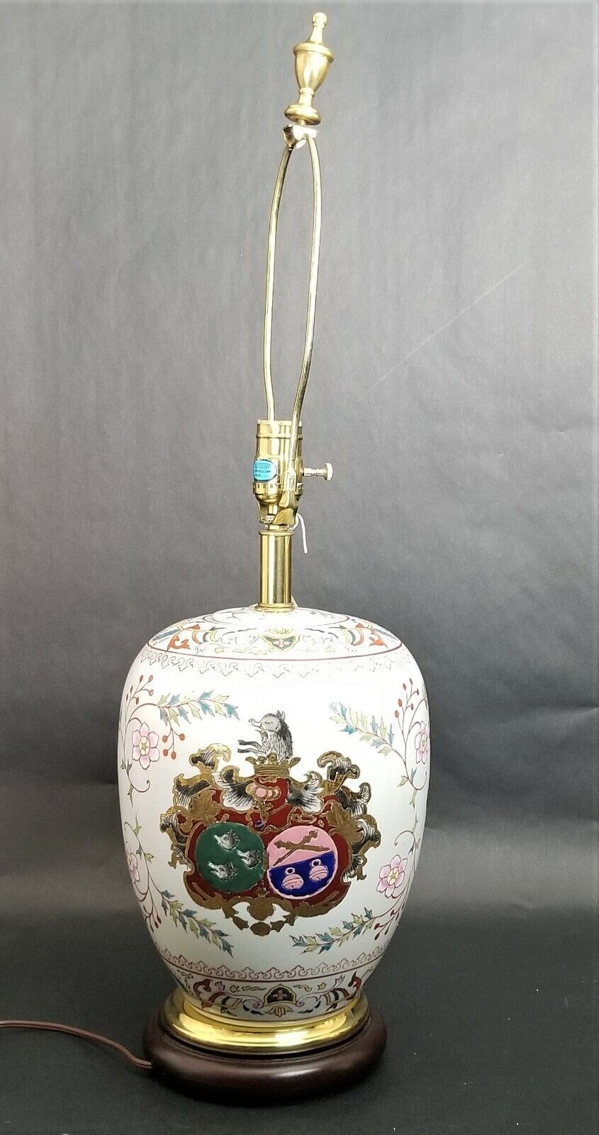 SHOAL CREEK LIGHTING Boar Crest Chinoiserie Table Lamp With Wood Base 29"