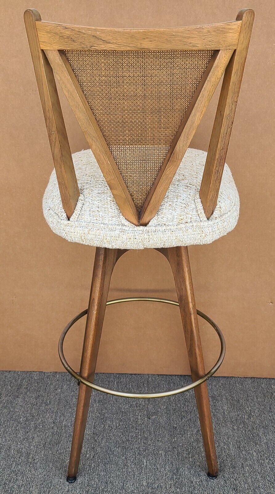 Vintage Mid Century Danish Modern Caned Back 360 Swivel Barstool