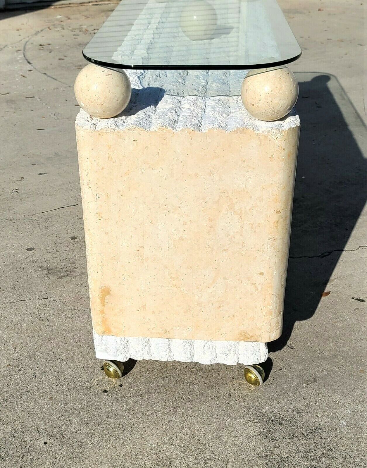 MAITLAND Style Postmodern Tessellated Stone Rolling Credenza Buffet Dry Bar