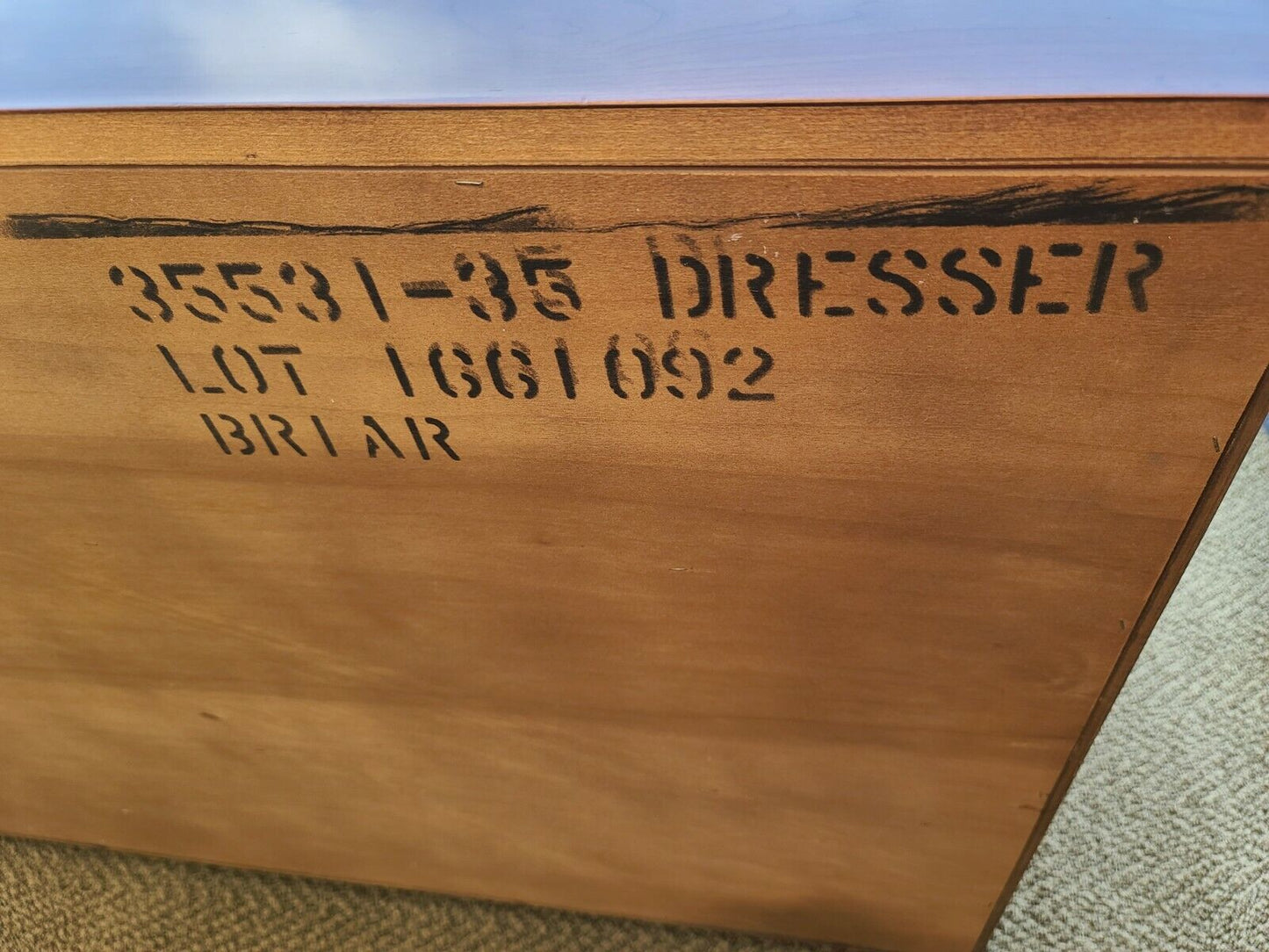 Vtg Mid Century Modern HICKORY WHITE Briar Burl Wood with Brass Pulls Dresser