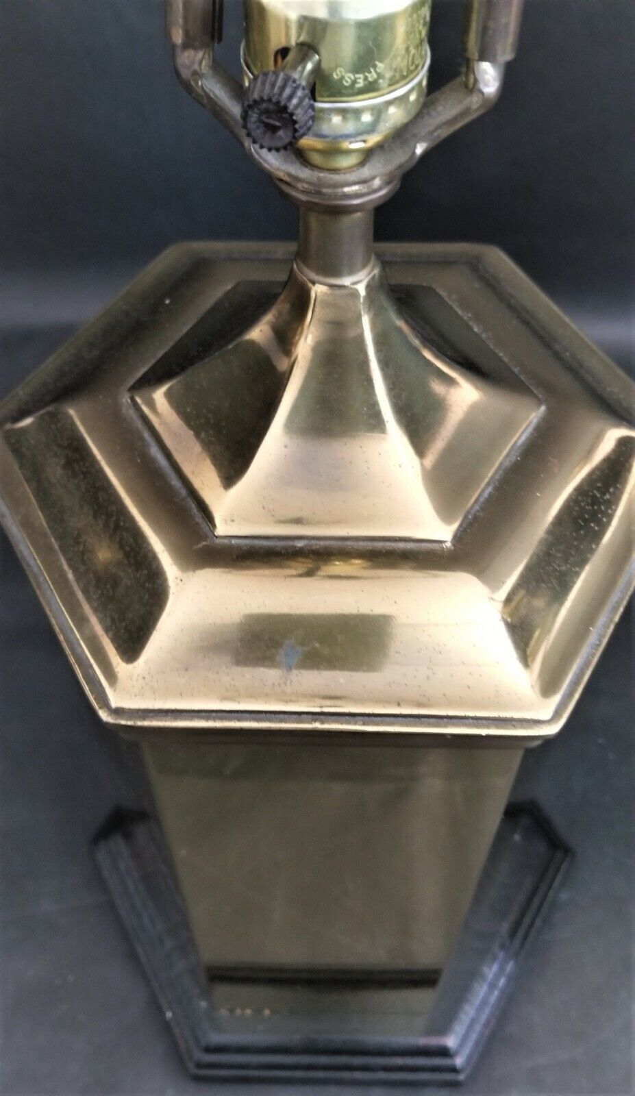 (2) Vintage Brass Asian Chinoiserie Hexagon Cannister Ginger Jar Table Lamps