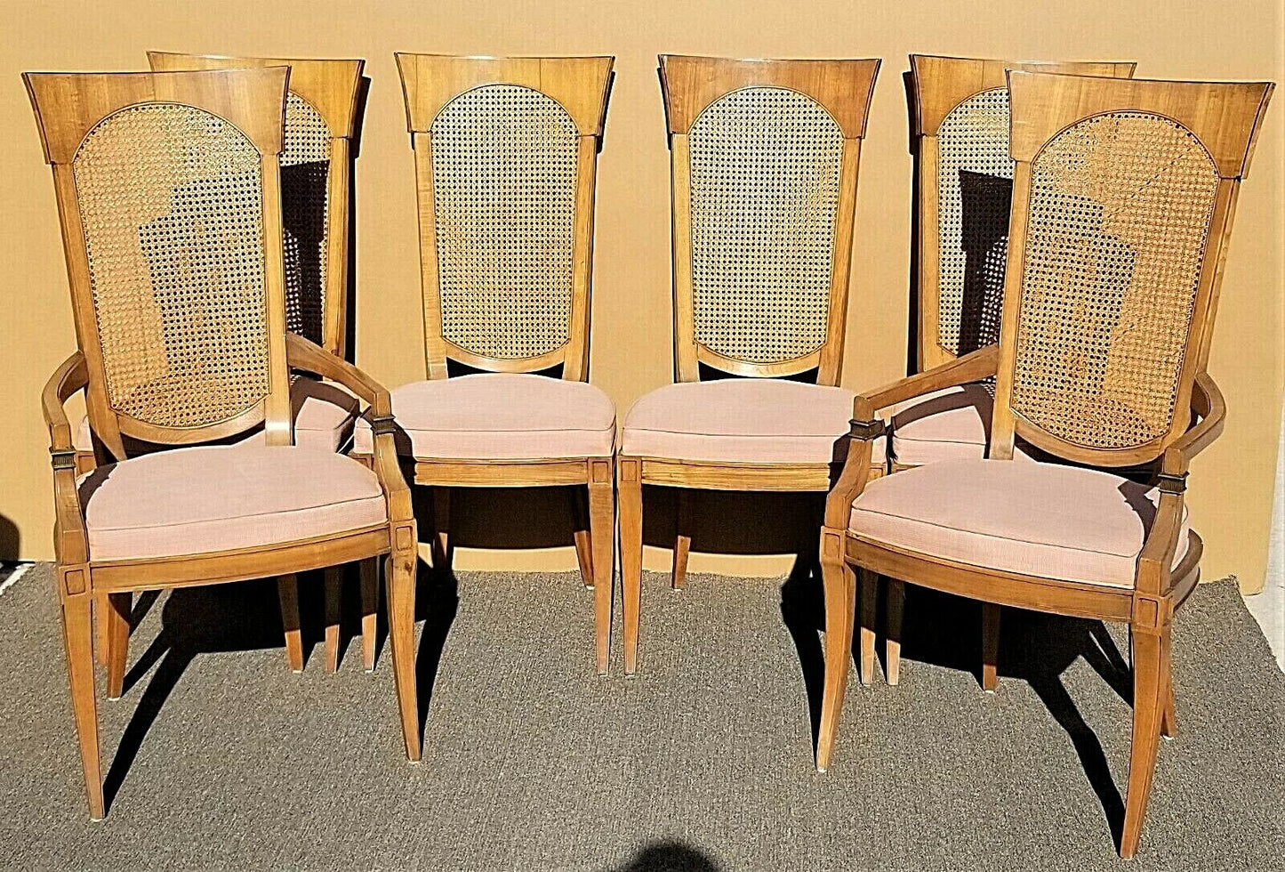 Mid Century Modern Vintage DREXEL Klismos Caned High Back Dining Chairs Set of 6