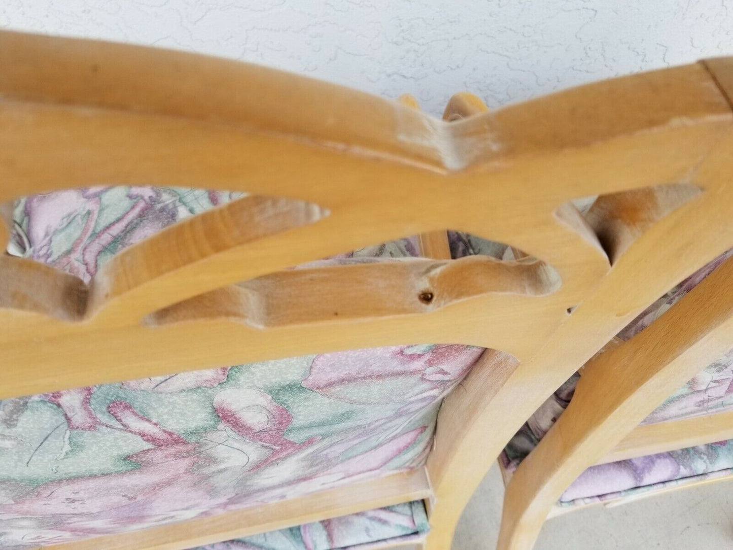 (2) French Provincial Fauteuil Carved Wood Upholstered Accent Chairs Armchairs