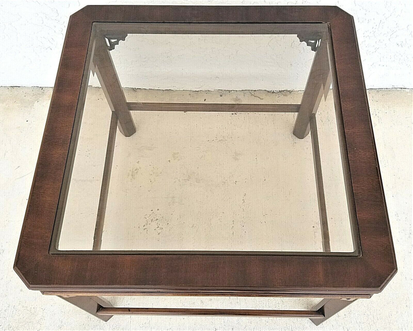 LANE Furniture Asian Chinoiserie Mahogany + Glass End Side Table Model 1388