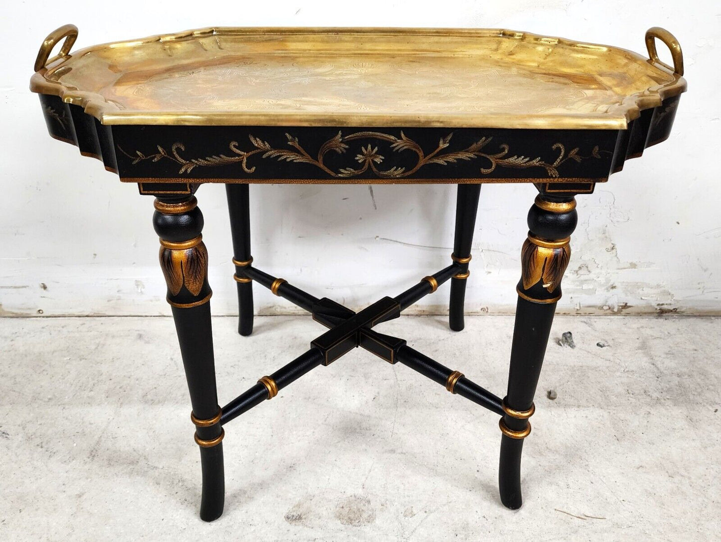 Brass Tray Table Vintage Regency Chinoiserie Asian