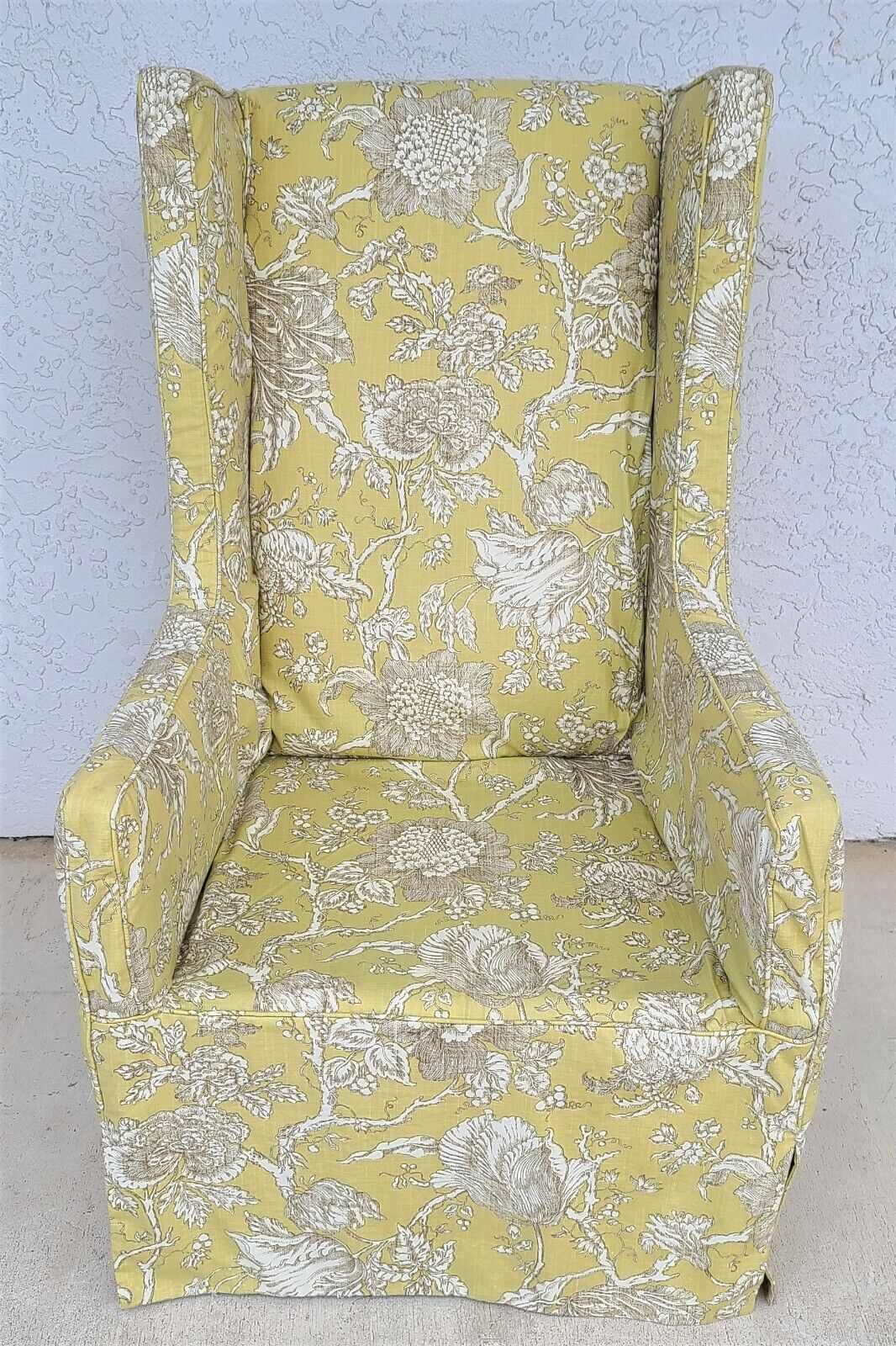 LEE INDUSTRIES Cotton Linen Asian Floral Slipcovered Wingback Armchair w Pillows