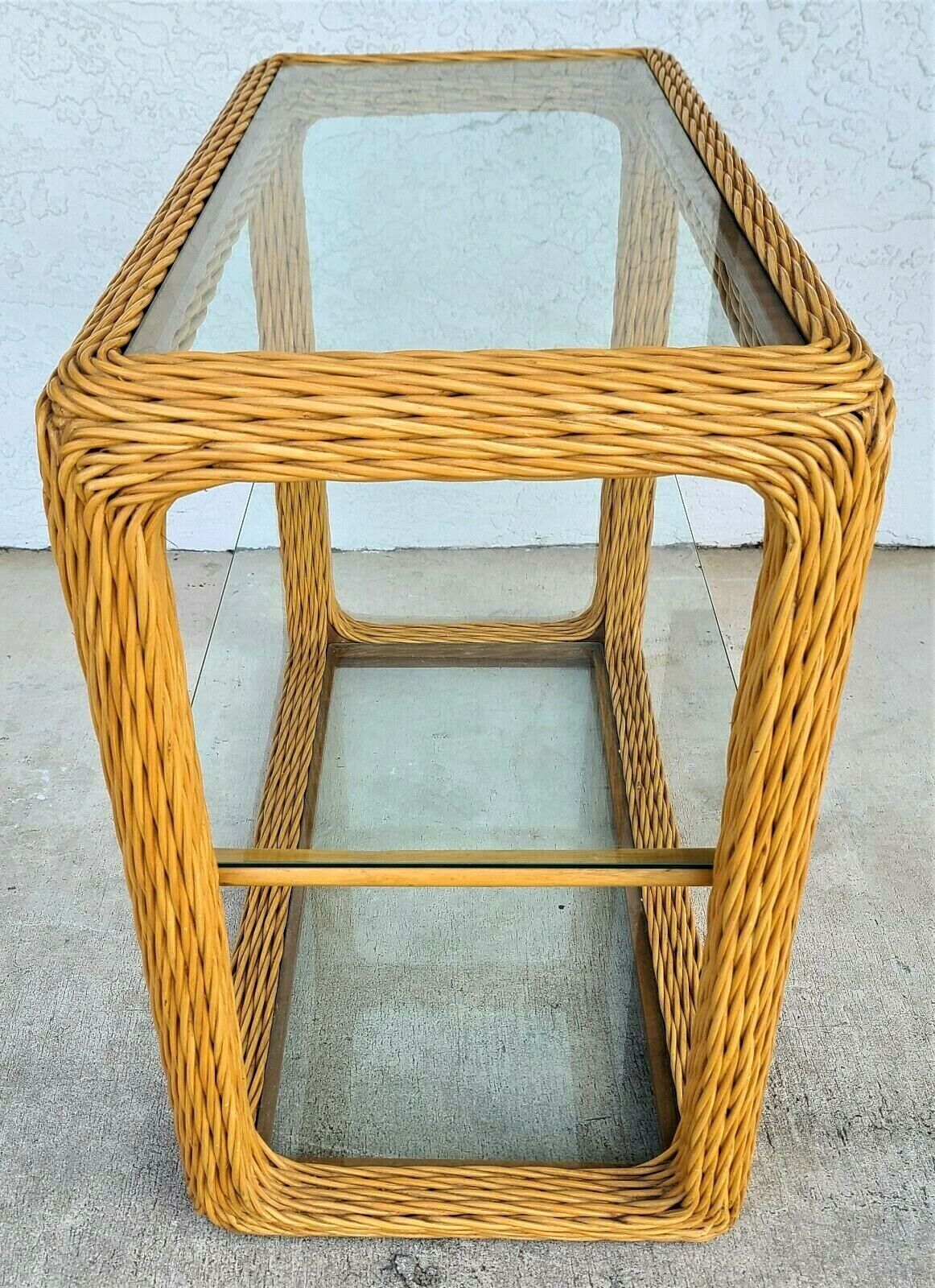 1970's Coastal Pencil Reed Bamboo Rattan Console Dry Bar