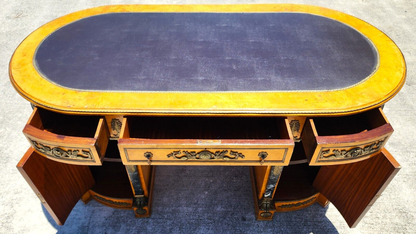 French Louis XV Style Ormolu Olive Birdseye Maple Desk