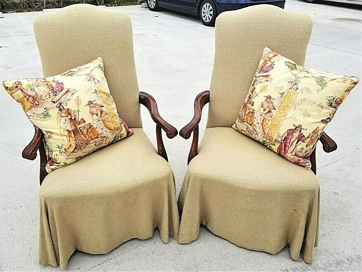 Exceptional Pair of Italian Provincial Throne Host Statement Carved Armchairs