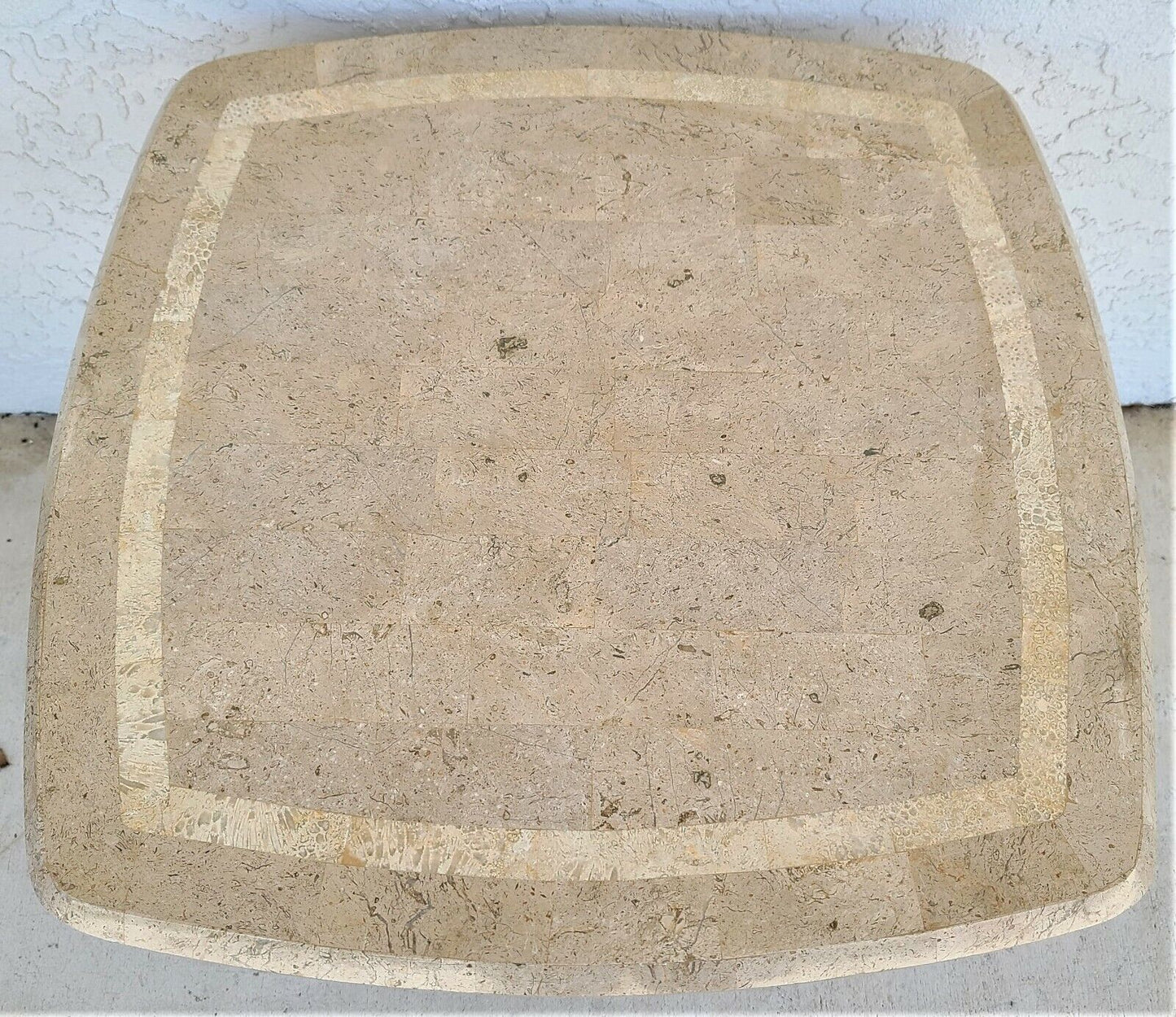 1980's Tessellated Stone and Split Bamboo Side End Table