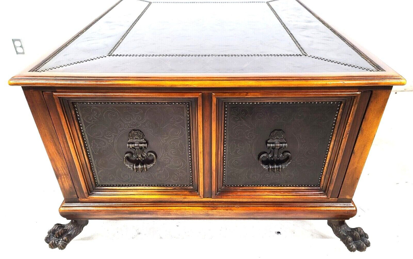 THEODORE ALEXANDER Armoury Collection Etched Brass Cocktail Table 50" x 40"